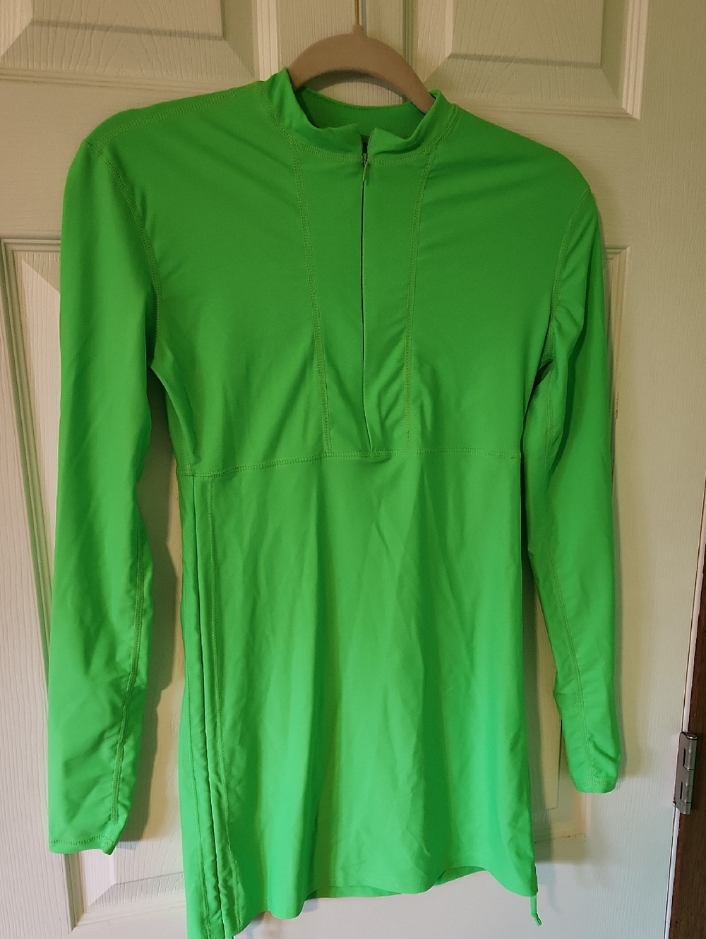 Long-Sleeve Lime Green Zip-Front Swim Coverup- Lowest Price